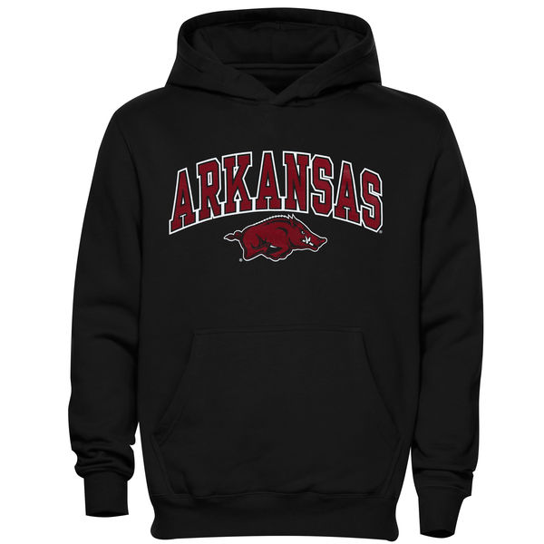 Men NCAA Arkansas Razorbacks Midsized Pullover Hoodie Black->youth ncaa jersey->Youth Jersey